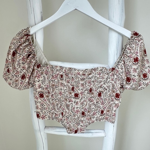 Windsor Cropped Corset Floral Puffed Short Sleeve Top Size Small - Picture 2 of 14